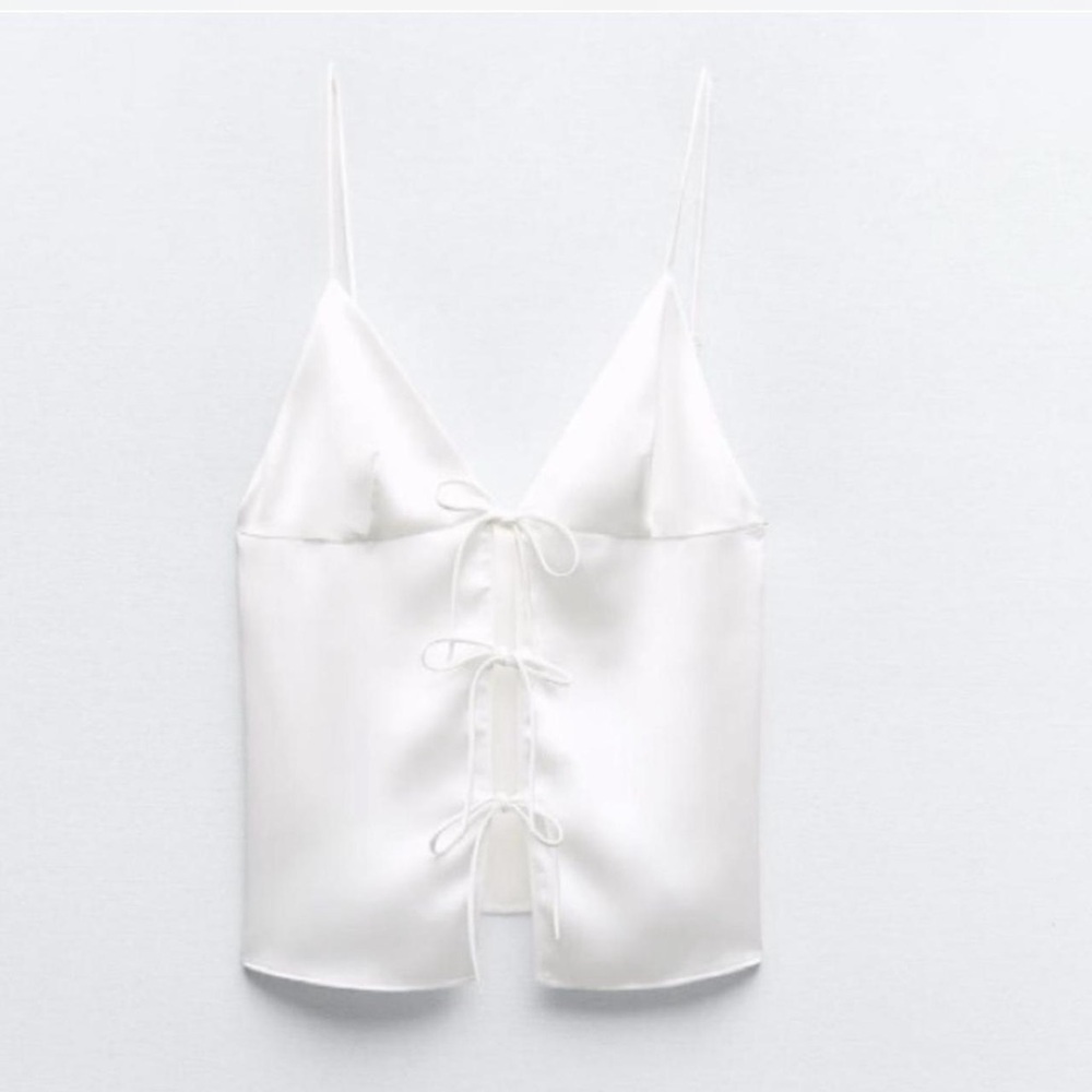 Zara White Satin Lace-Up Camisole
